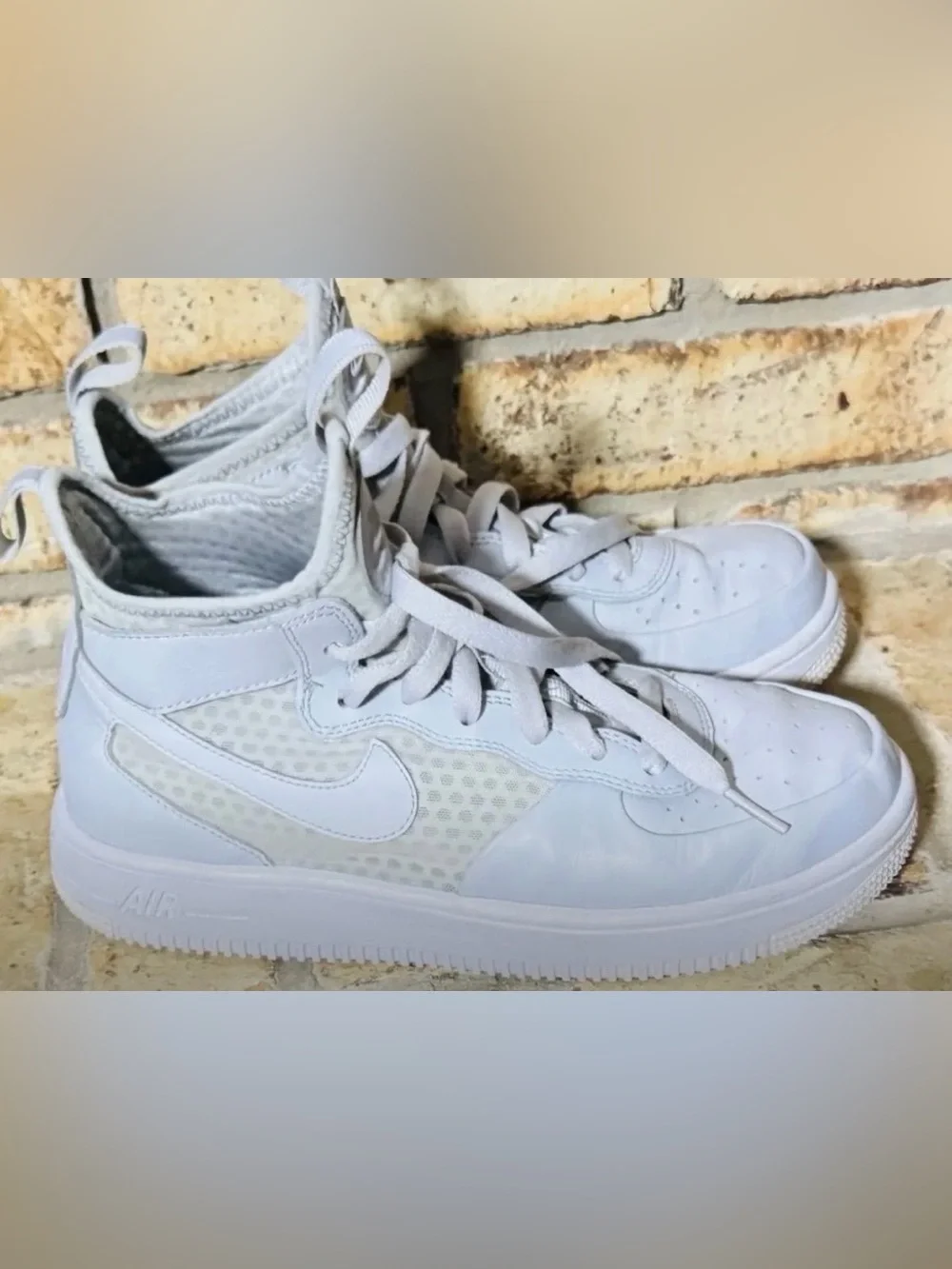Nike Air Force 1 Boys High Top Sneakers Grey White 5.5Y Lightweight Lace Up